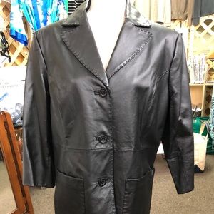 Terry Lewis black leather jacket-3/4 sleeve - Med